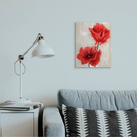 Stupell Industries Soft Petal Poppies Red Beige Floral Painting Canvas Wall Art